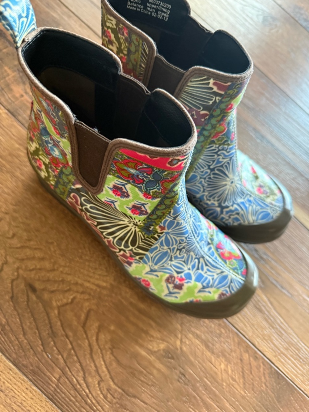Dansko Floral Patchwork Rain Boots in Blue, Green, Brown - Picture 3 of 6
